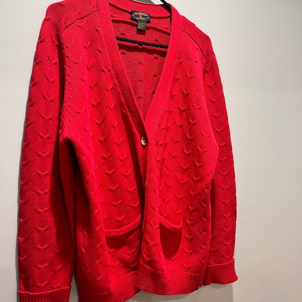 Women's Red Vintage Charter Club, Large Size Button‎ Cardigan.100% Cotton - Picture 7 of 10